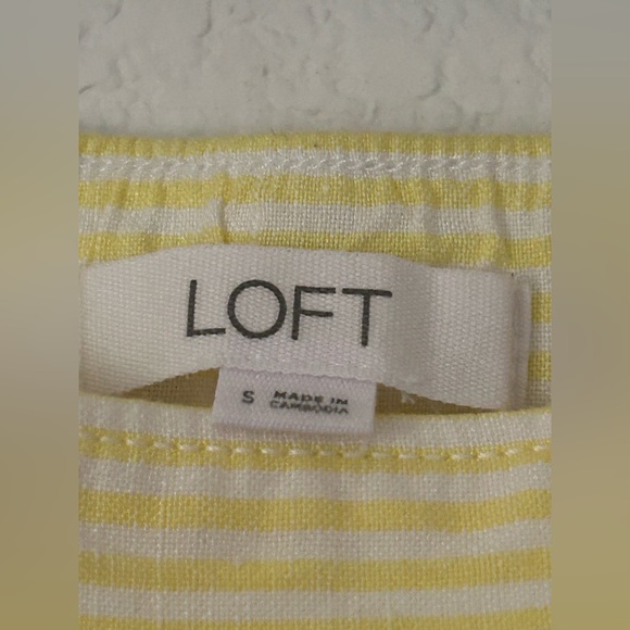Loft Fluid Linen Blend Striped Wide Leg Crop Pants Yellow White Small Lined - Picture 2 of 8